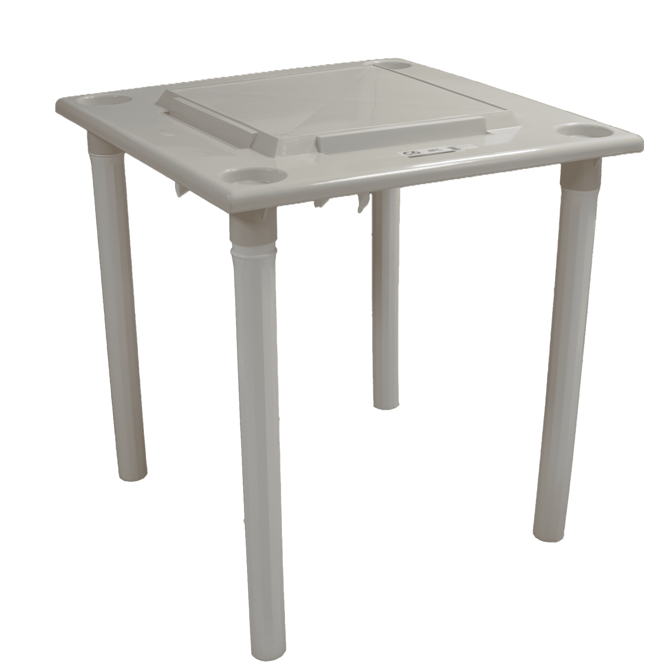 (4 pack) C6 Group Domino Game Table Sand with White Legs. Waterproof Plastic Game Table with Drinks Holder. Indoor and Outdoor Use.