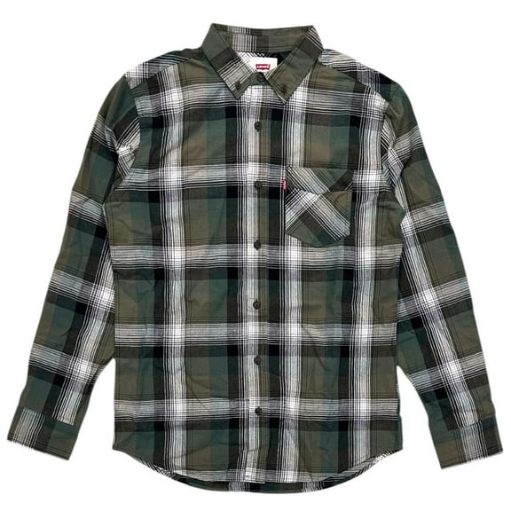 Levi's Men's Rigdon Plaid Long Sleeve Button Up Shirt (Small, Olive)