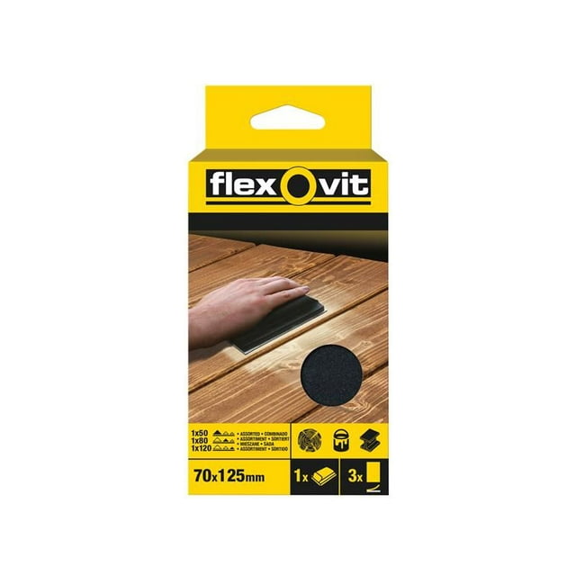 Flexovit - Hook & Loop Sanding Block Kit Assorted 70 x 125mm (Pack 3)