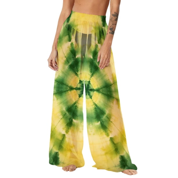 Pantalones de playa de gasa ligeros para mujer con protección solar, pantalones anchos de estilo bohemio estampados, blusa para mujer