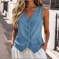 thumbnail image 5 of TGSLY Fall Denim Vest for Women Lightweight V Neck Button Down Jean Jacket Relaxed Casual Solid Color Sleeveless Layering Waistcoat L, 5 of 8