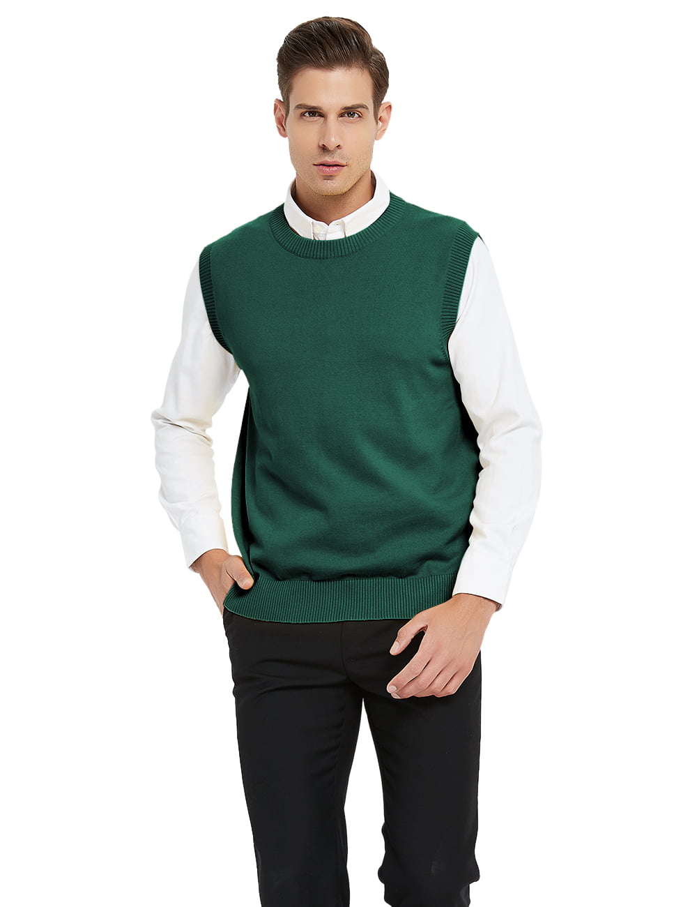 Toptie - TOPTIE Men's 100% Cotton Knit Sweater Vest, Crew Neck Solid ...