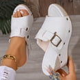 thumbnail image 5 of SACFOF Women's Slide Heeled Sandals Opened Square Toe Chunky Block Heel Slippers with Buckle Slip on Long Womens Slippers, 5 of 6