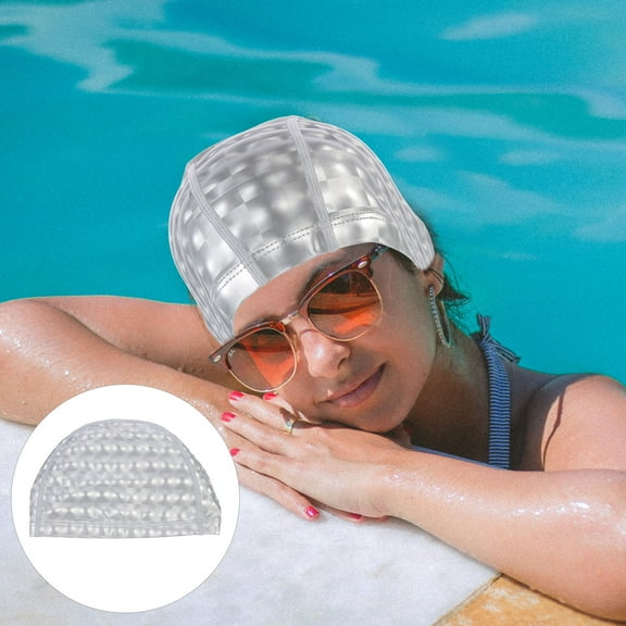UPOUART Ladies Swim Cap Silver For Swimming 1Pcs 9.6X6.3In