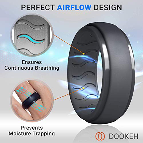 Dookeh Breathable Mens Silicone Wedding Rings Black Rubber Ring Bands For Men 