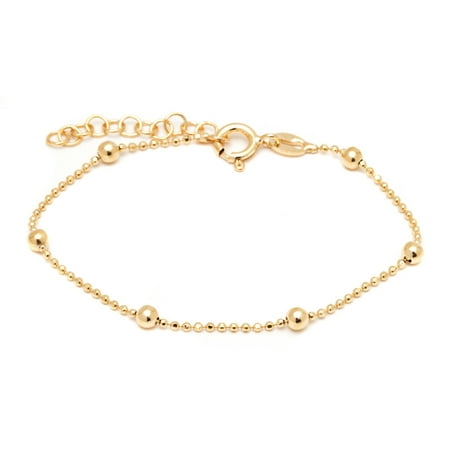 Pori Jewelers 18kt Gold-Plated Sterling Silver Kids' Ball Bracelet, Bead Chain