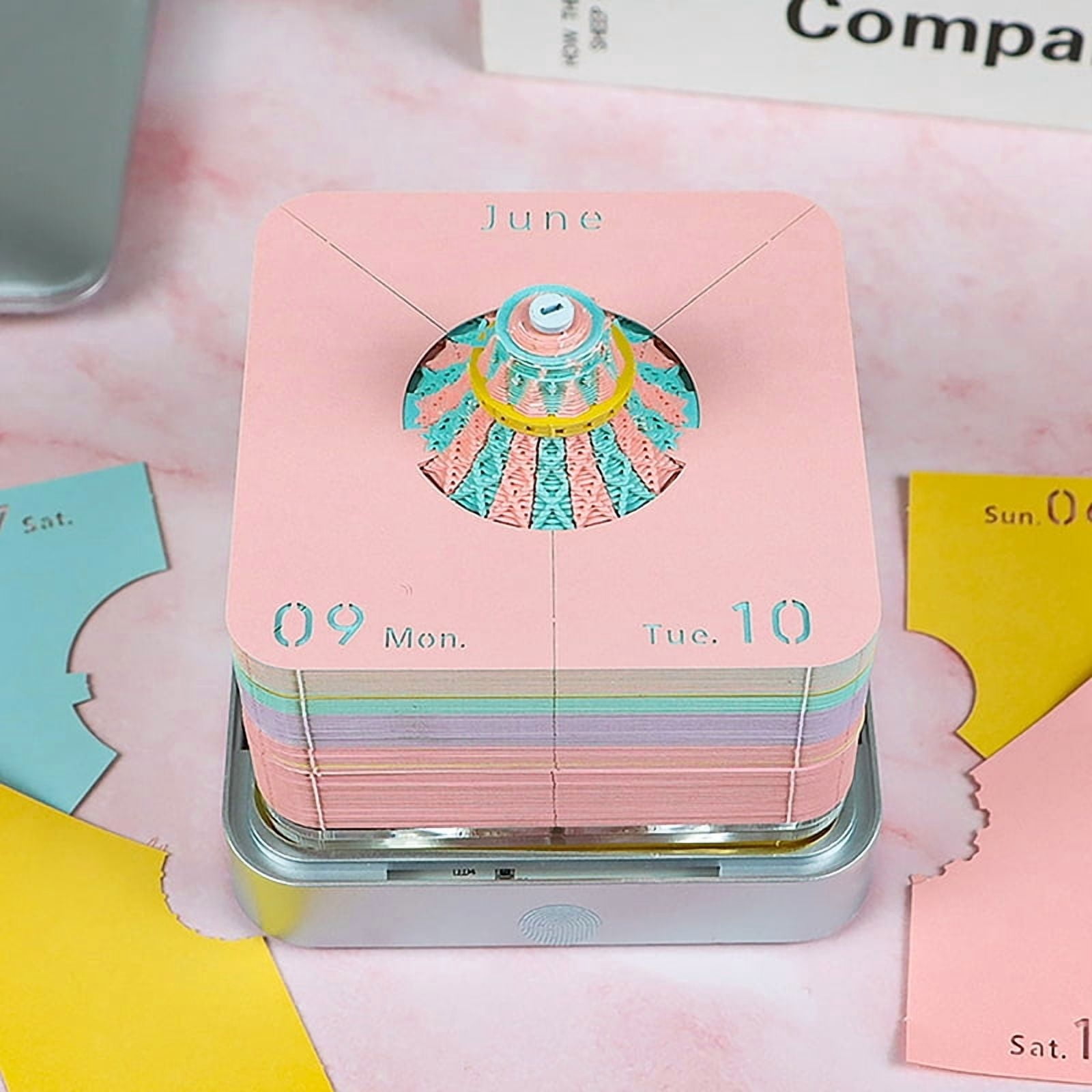 Time Piece Calendar 2026 Desk Calendar With LED Light 3D Tear-away Calendar Paper Carving Art Pad Notepad Gift Christmas