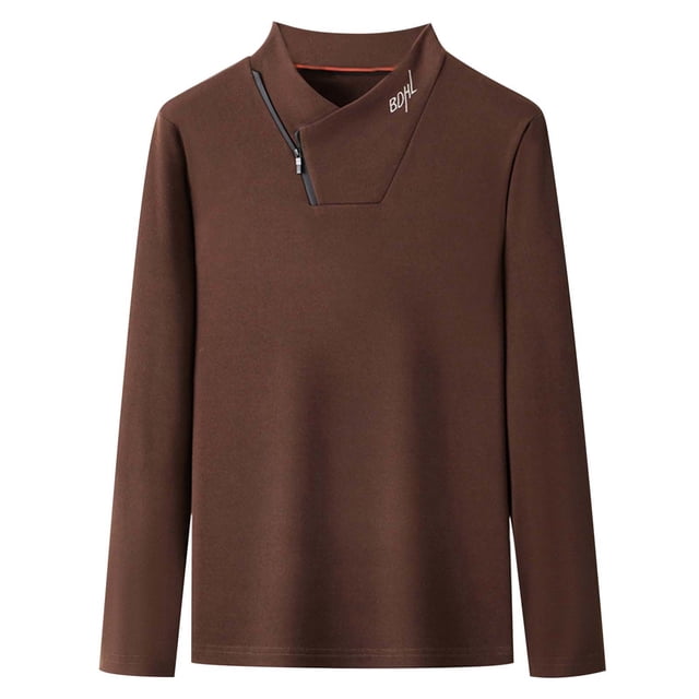 T-Shirts Male Long Sleeve V Neck Embroidered Thermal Base Layer Inner Wear Mens Shirts Coffee XXXXL