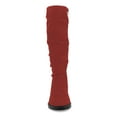 thumbnail image 3 of YDN Women's Chunky Low Heel Lace Up Knee High Boots Side Zipper Round Closed Toe Flat Long Booties Daily Walking Casual Shoes Size 6.5 Red, 3 of 5