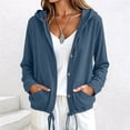 thumbnail image 6 of WIZUTIZ Women's Solid Color Corduroy Button Down Hoodie Drawstring Jacket Long Sleeve Loose Fit Casual Fall Winter Coat with Pockets, 6 of 9