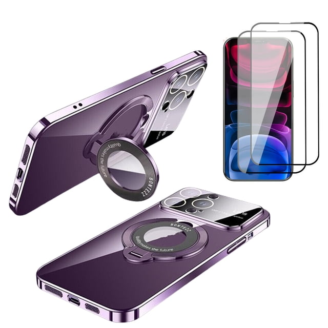 Pour iPhone 15 Pro Case Compatible, Clear Strong Magnetic Anti-Scratch Shockproof Phone Étui With 2x Screen Protector - Purple