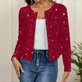 thumbnail image 6 of purcolt Women's Sparkle Sequin Cropped Cardigan Casual Glitter Shiny Long Sleeve Open Front Blazer Jacket for Club Cocktail Party, 6 of 9