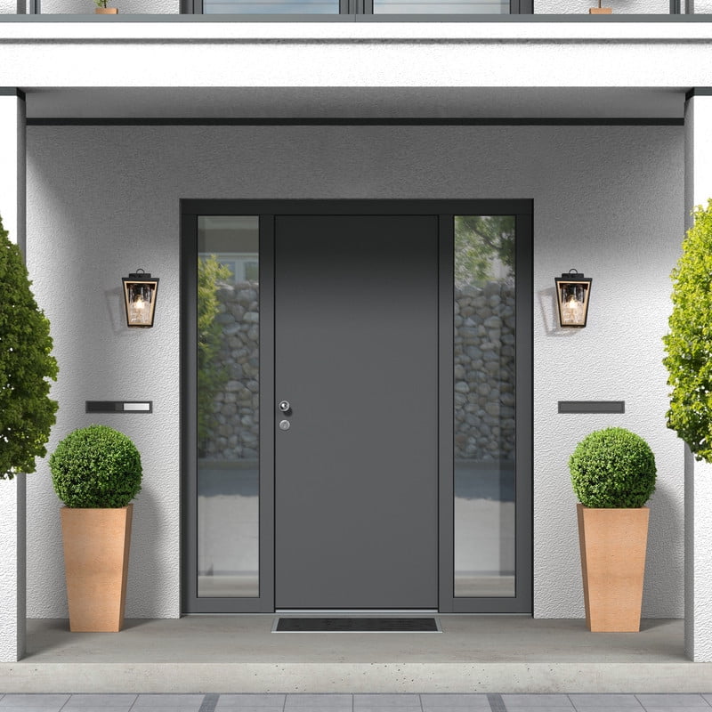 LNC Matte Black and Gold Outdoor Wall Light with Ripple Glass