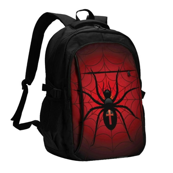 Balery Spider on the Web Print USB Charging Backpack for Men and Women - Water-Resistant, Anti-Theft Laptop Backpack with USB Port for Travel, Work, School, and College