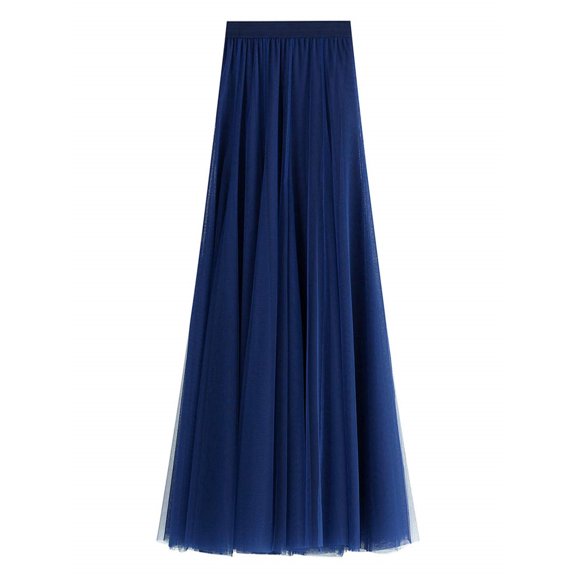 Gureui Women Elegant Tutu Swing Skirts Solid Color Multilayer Tulle Pleated Elastic High Waist Mesh Long Formal Wedding Party A-Line Midi Skirt