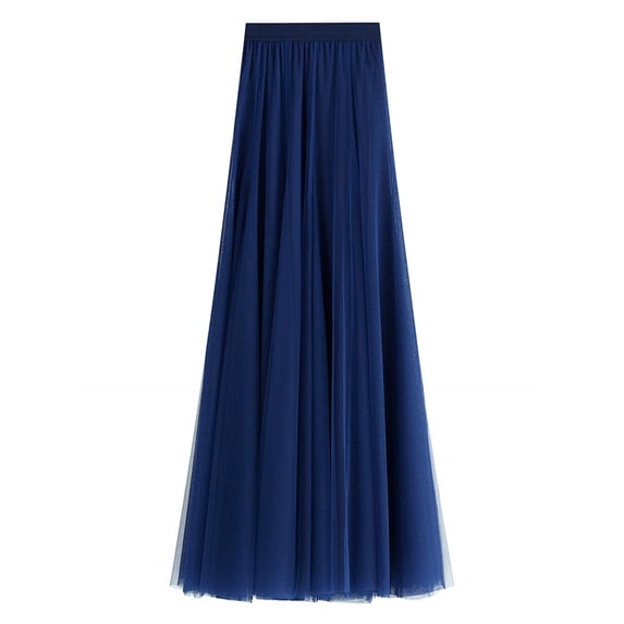 Gureui Women Elegant Tutu Swing Skirts Solid Color Multilayer Tulle Pleated Elastic High Waist Mesh Long Formal Wedding Party A-Line Midi Skirt