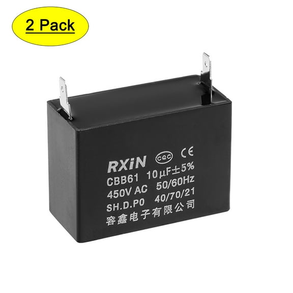 Uxcell 47x25x42.5mm 10uF 450V AC Single Insert CBB61 Ceiling Fan Run Capacitor 2 Pack