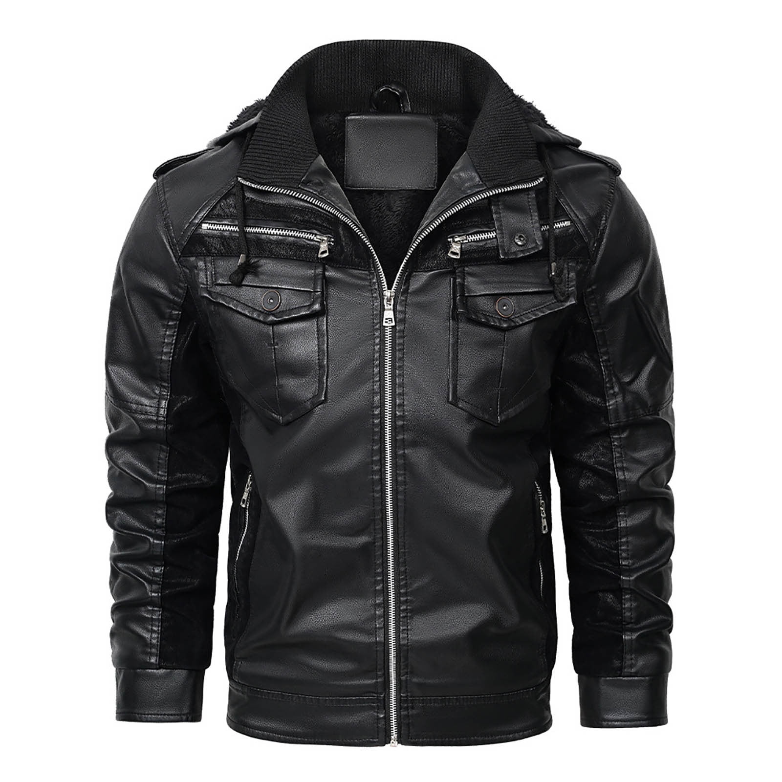 Fengqque Men's Faux Leather Jacket Motorcycle Jacket Waterproof