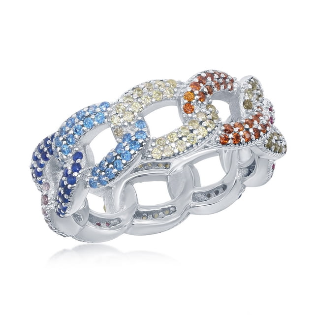 Daily Delight TheJewelryHut Designer Sterling Silver Multi-Colour CZ Essential Cuban Link Ring