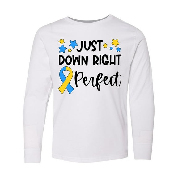 Inktastic Just Down Right Perfect Down Syndrome Awareness Ribbon Long Sleeve Youth T-Shirt