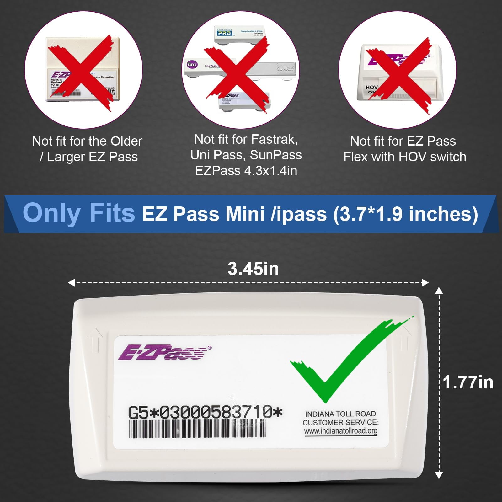 EZ Pass Holder with super strong Suction Cups for Windshield, Toll