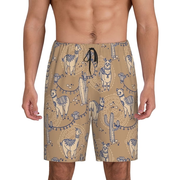 Balery Cactus Alpaca Pantalones cortos de pijama de punto de algodón para hombre con cinturilla y bolsillos-4X-Large