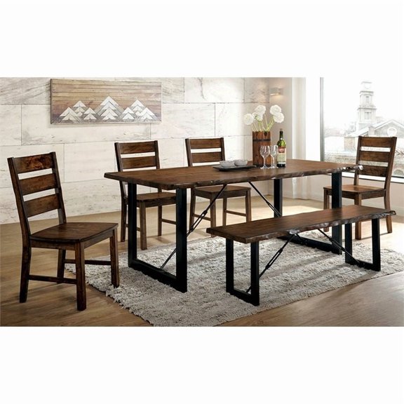 Furniture of America Elsbeth 6 Piece Extendable Dining Set in Walnut
