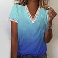 thumbnail image 1 of RT5YKing Mode Blouse d'Été pour Femmes Col en V Patchwork en Dentelle Manches Courtes Décontractée Imprimé Dégradé, 1 of 5