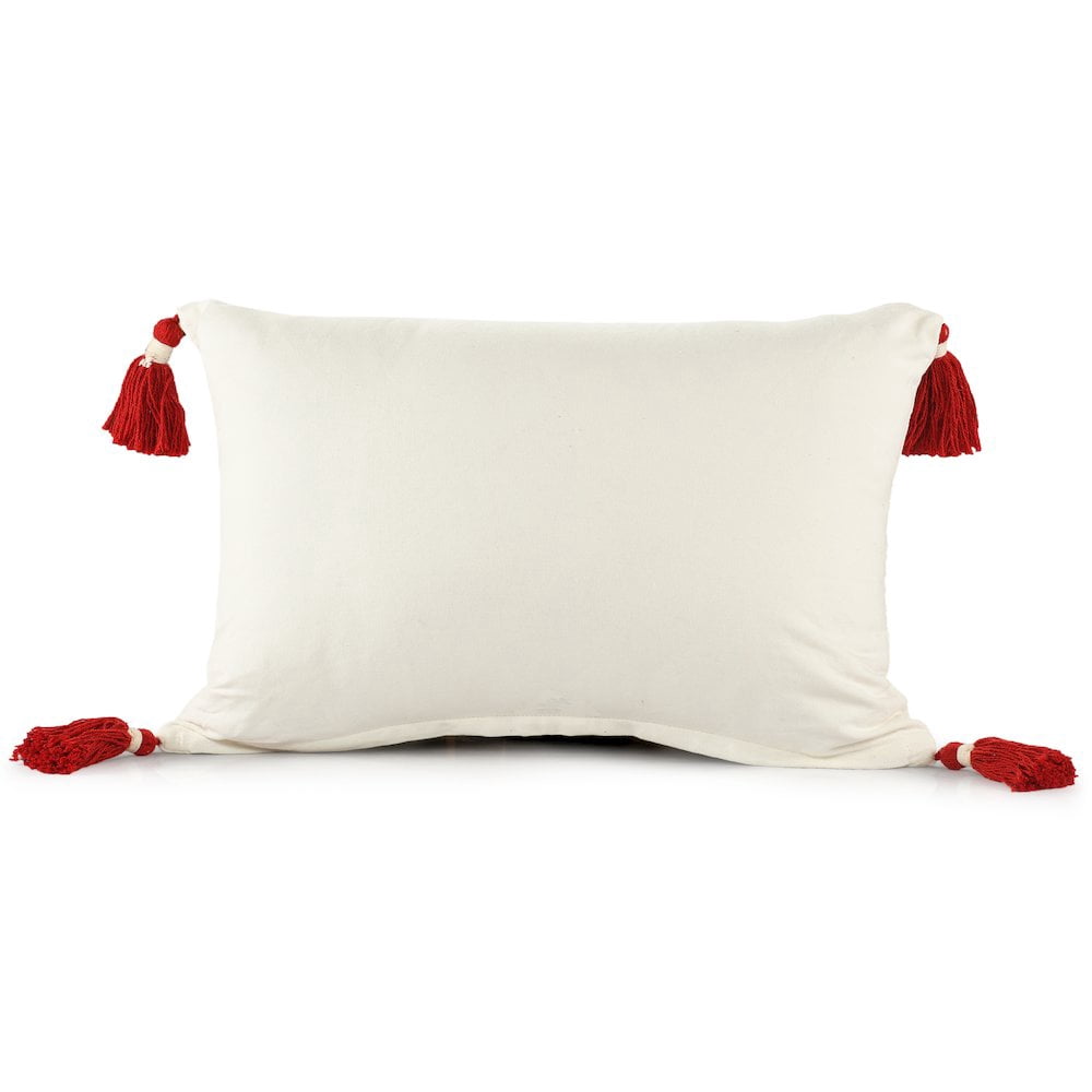 LR Home Merry Cotton Poly Filled Pillow in White/Red, 16" x 24"