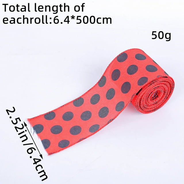 Red Polka Ribbon Gift Tape, 197inch Spring Summer Ladybugs, Durable Adhesive, Easy Application, for Events, Crafts, Decor, Gift Wrap, Party Supplies, Self-Adhesive Strips, Decorative Tapes, Hzhnb