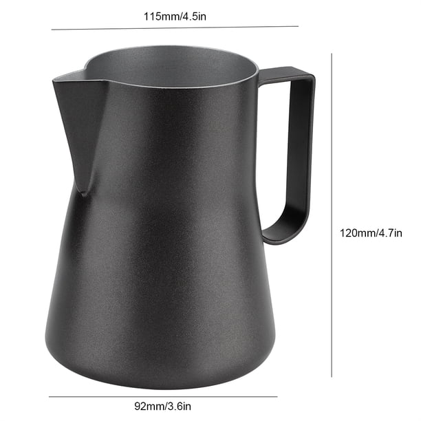 Jarra de espuma de leche de acero inoxidable Jarra de espuma de espresso de 20 oz Taza Jarra de café con vapor Jarra para máquina de café exprés Barista Cappuccino Latte Art Making Black Ecomeon no