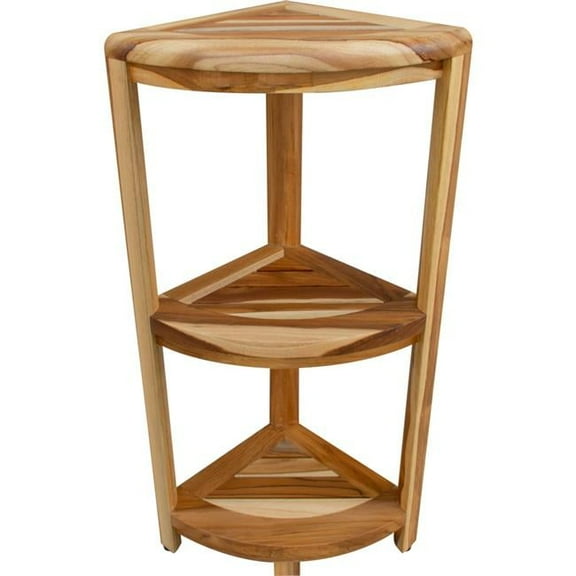 Compact Teak 3 Tier Corner Shower Outdoor Bench - Natural Finish - 33 x 12 x 12 in.