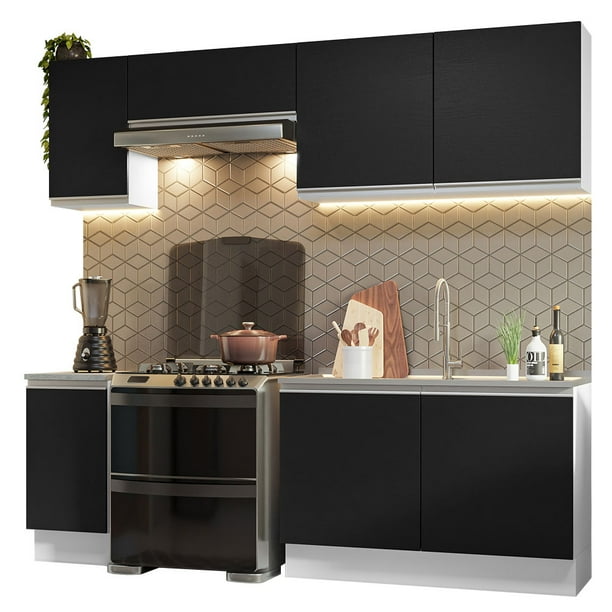 Cocina Integral Completa Madesa Glamy 240cm Blanco/Negro