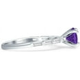 thumbnail image 5 of Petite Round Solitaire Ring Baguette Amethyst Cubic Zirconia White Tone 925 Sterling Silver, Size 7, 5 of 7