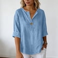 thumbnail image 4 of Womens Rolled Half Sleeve Shirts V Neck Button Down Loose Fitness Tops Casual Flowy Comfy Travel Business Summer T-Shirt, 4 of 5