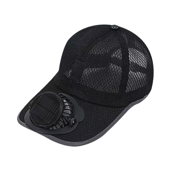 Solar & USB Charging Fan Hat, Adult Mesh Cooling Baseball Cap with Fan, Adjustable Unisex Sun Visor for Hiking Fishing Golf(Black)