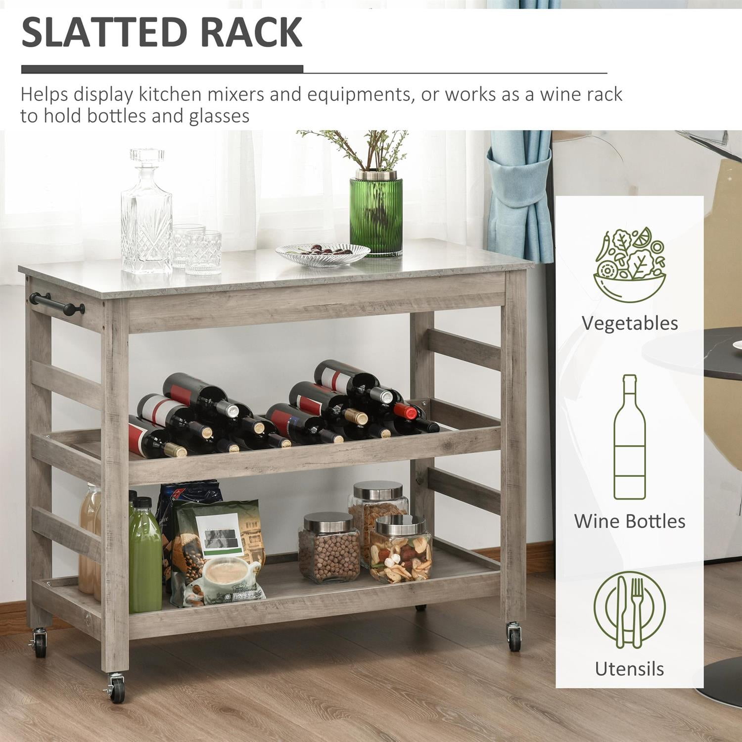 Demi Bonn 42" Stainless Steel Rolling Kitchen Island Trolley, Kitchen Utility Cart with Multiple Storage, Mobile Kitchen Workstation for Home Cooking, Gray
