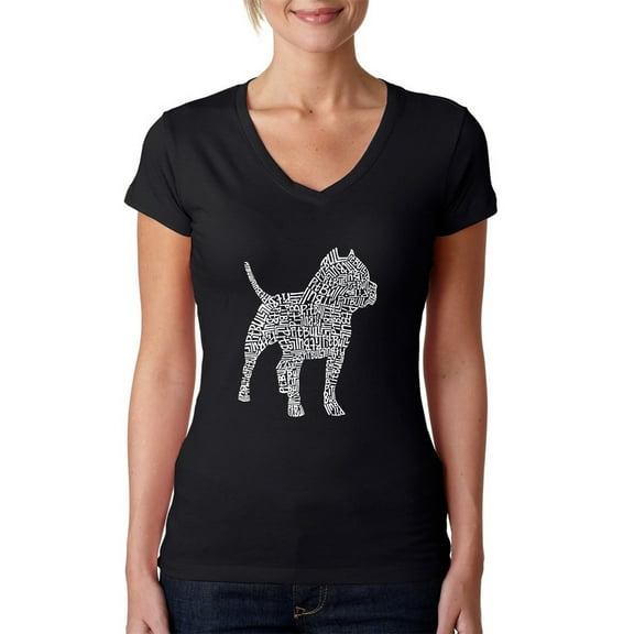 LA Pop Art Women's Word Art V-Neck T-Shirt - Pitbull