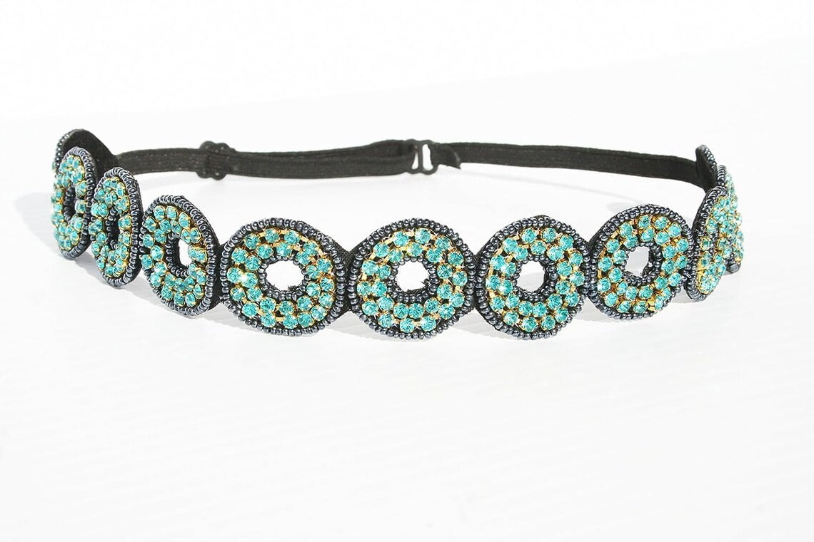Turquoise and Rhinestone Stone Scallop Beaded Headband  display picture 1