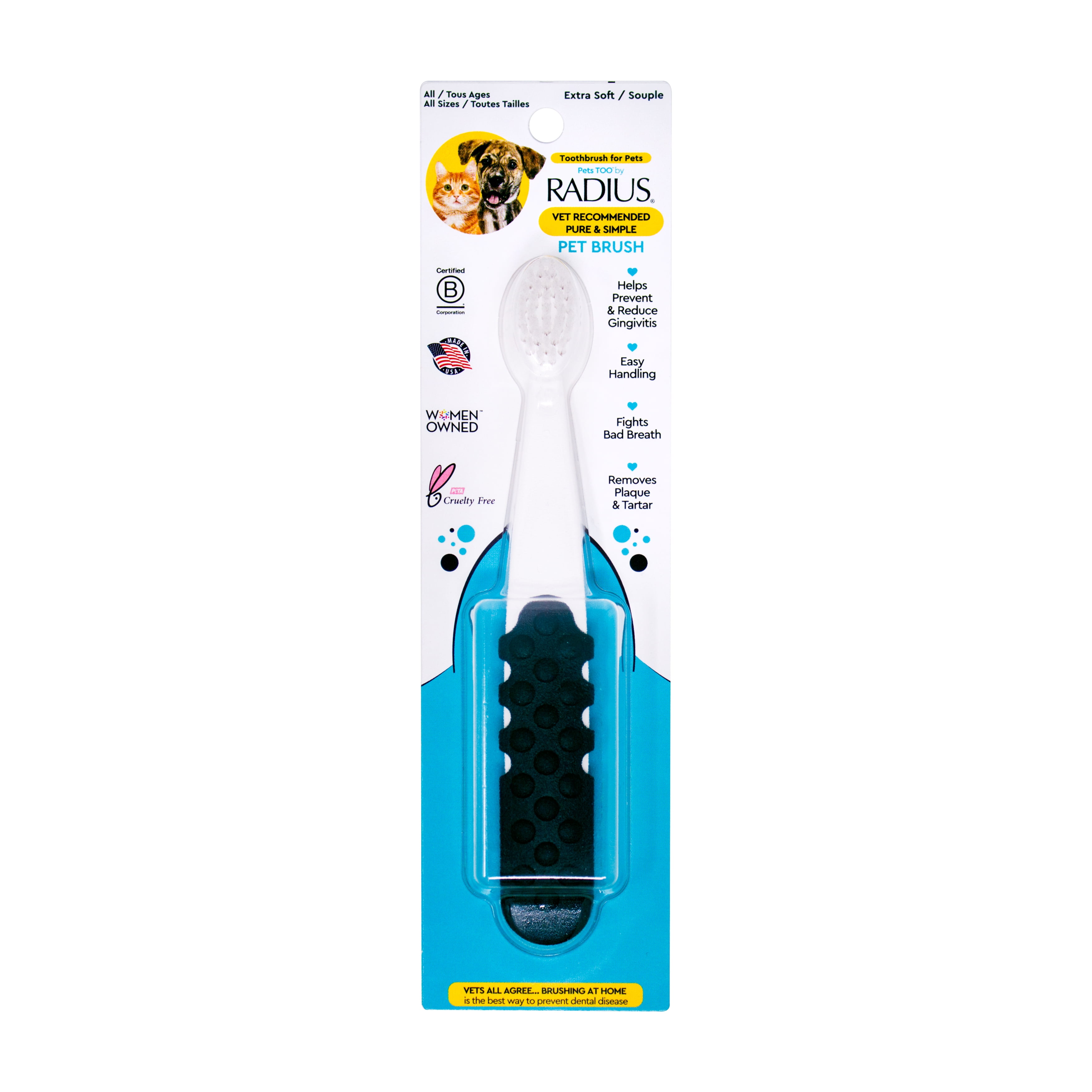 (4 pack) RADIUS Soft Bristle Organic Pet Toothbrush for Dogs and Cats