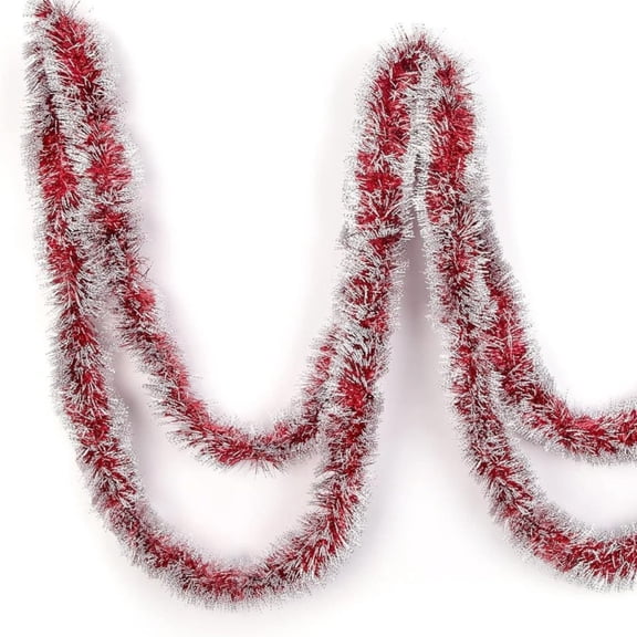 Christmas Tinsel Garland, Red and White Christmas Tree Garland Decorations, Metallic Tinsel Glitter Twist Garlands, Hanging Streamers for Indoor Xmas Holiday Decor, 1 Pcs, 3.5 In x 6.6 Ft