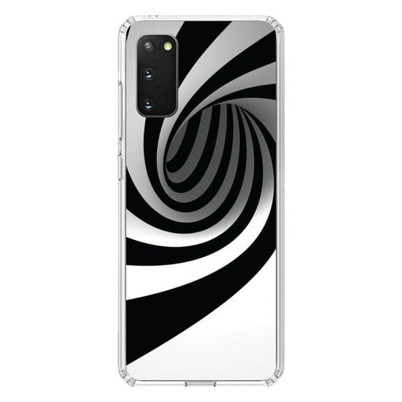 DistinctInk Clear Shockproof Hybrid Case for Galaxy S20 ULTRA / 5G (6.9" Screen) - TPU Bumper, Acrylic Back, Tempered Glass Screen Protector - Black White Swirl Vortex Geometric