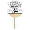 34th Birthday / Anniversary Novelty Burlap Cupcake Decoration Picks -12pack