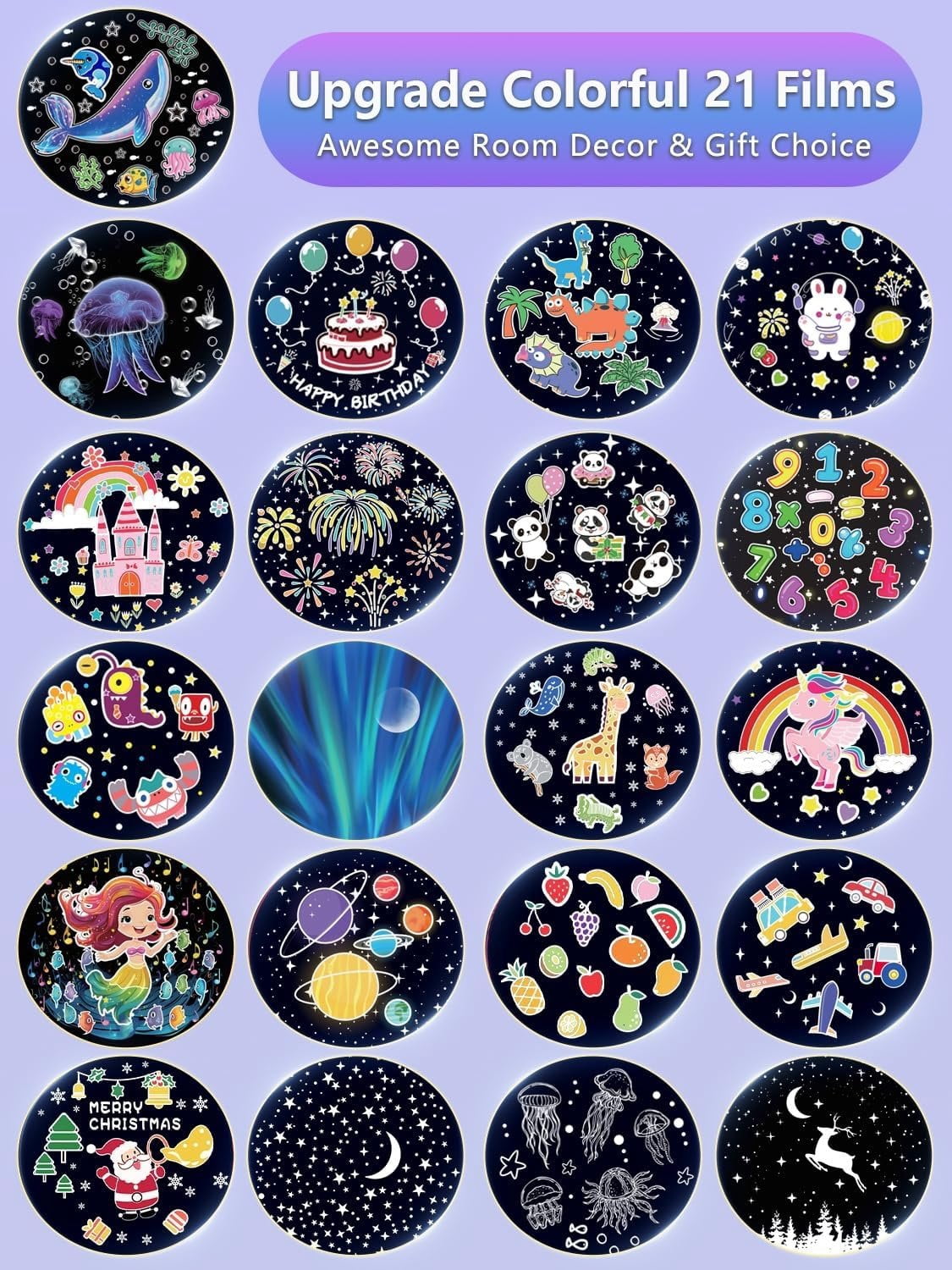 21 Sets of Films, Projector Night Light for  Bedroom, Ceiling,  Night Light Projector,  Galaxy Projector with 360? Rotation Dimmable for Girls, Birthday, Christmas, , Room Decor