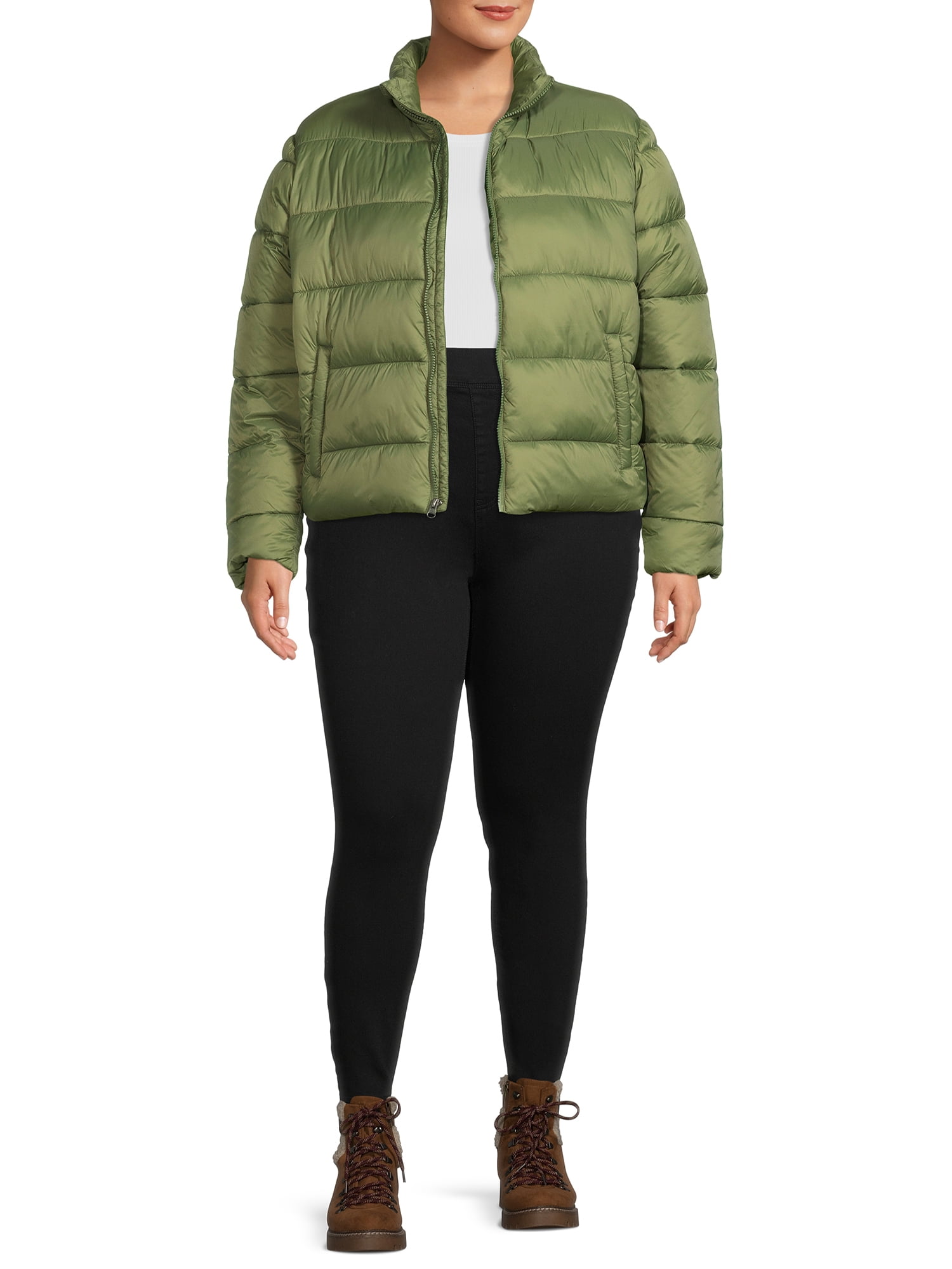 Time and Tru Women's and Women's Plus Puffer Jacket, Sizes S-3X