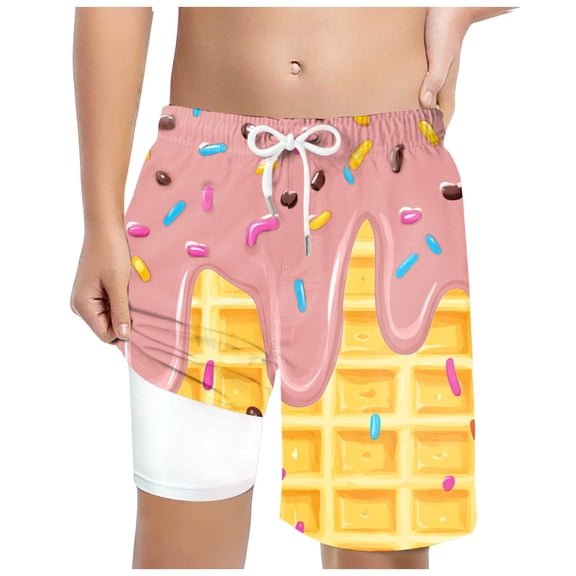 BOBOGOJP Boys Patriotic Swim Trunks with Compression Lined Kids Summer Beach Shorts 5-14 Years Pink for Size 10-13 Years