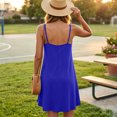 thumbnail image 4 of EANJE Women Summer Sleeveless Casual Sundress Loose Fit V Neck Button Front Short Dresses Spaghetti Strap Beach Mini Dress With Pockets Royal Blue 4XL, 4 of 5