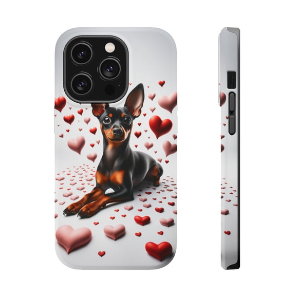 DistinctInk Tough Case for Apple iPhone 13 PRO (6.1" Screen), Compatible with MagSafe Charging - Valentine's Day Miniature Pinscher
