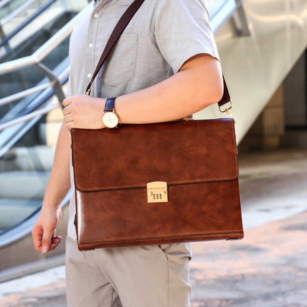 Quarryus Business Password Lock Briefcase for Men Leather Portfolio Large Capacity Office Computer Bag
