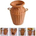 thumbnail image 3 of Jarrón de mimbre, cesta de flores de ratán, arreglo de flores antiguo largo para decoración del hogar de boda (marrón claro) Zhivalor ZJWJ479, 3 of 4
